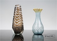 2 Striped Glass Vases