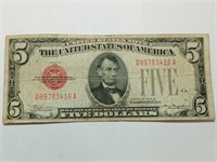 OF) 1928b $5 US Red Seal note