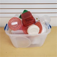 Tote of Plastic Containers.