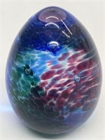 Blue & Multi-Color Art-Glass Egg Paperweight