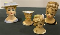 Collection of vintage lady head vases made in