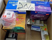 BOX LOT OF DVD DISKS, ELECTRICAL ITEMS AND MORE