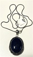 German Silver Lapis Pendant Necklace with Chain