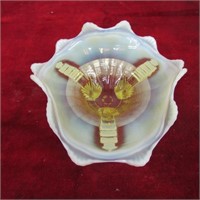 Opalescent Vaseline glass footed dish.