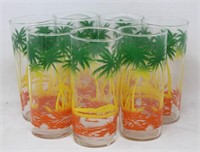 (7) Vintage Libbey Palm Tree Tumblers / Glasses