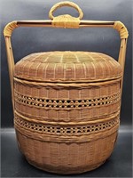 Woven Basket w/ Handle & Inner Woven Tray