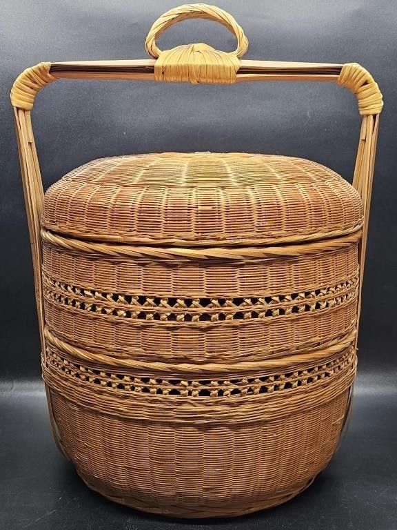 Vintage Chinese Woven Wedding Basket w/ Tray