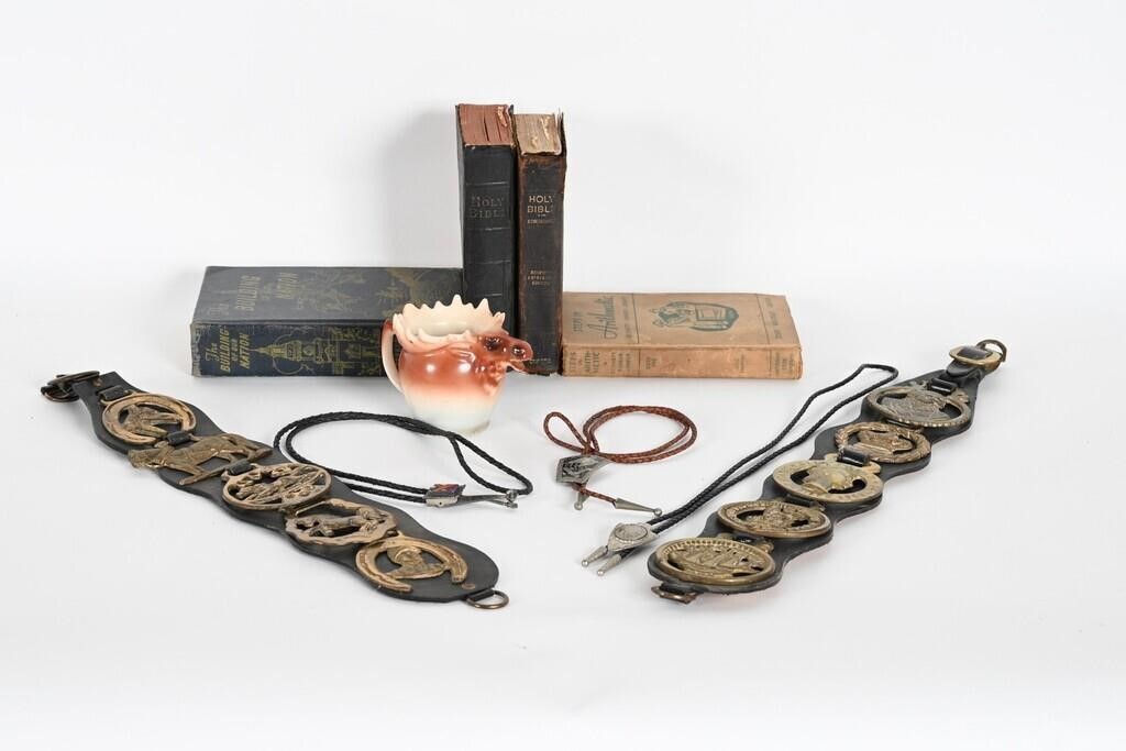 Vtg Books, Horse Harness w/ Brass Bridle Fobs