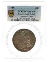 1836 US CAPPED BUST 50C SILVER COIN PCGS GRADED