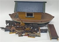 Vintage Wooden Noah's Ark Model w/ Animals