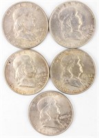 Coin 5 Franklin Half Dollars All 1948-D BU .