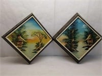Set of 2 Wooden Framed 3D Asian Paintings