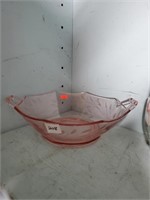 Etched Pink Depression Handled Bowl