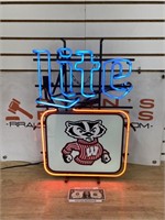 Vintage Miller Lite Wisconsin Badgers neon