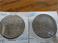 2 Silver dollars 1881, 1882 Ea Each x 2