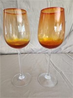 Pair of Beautiful Amberina Wine Glasses