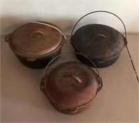 Three Cast Iron Cook Pots with Lids