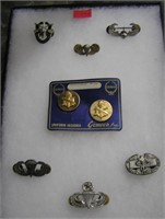 Collection of military pins and insignia