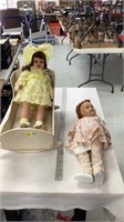 Vintage dolls, baby doll cradle