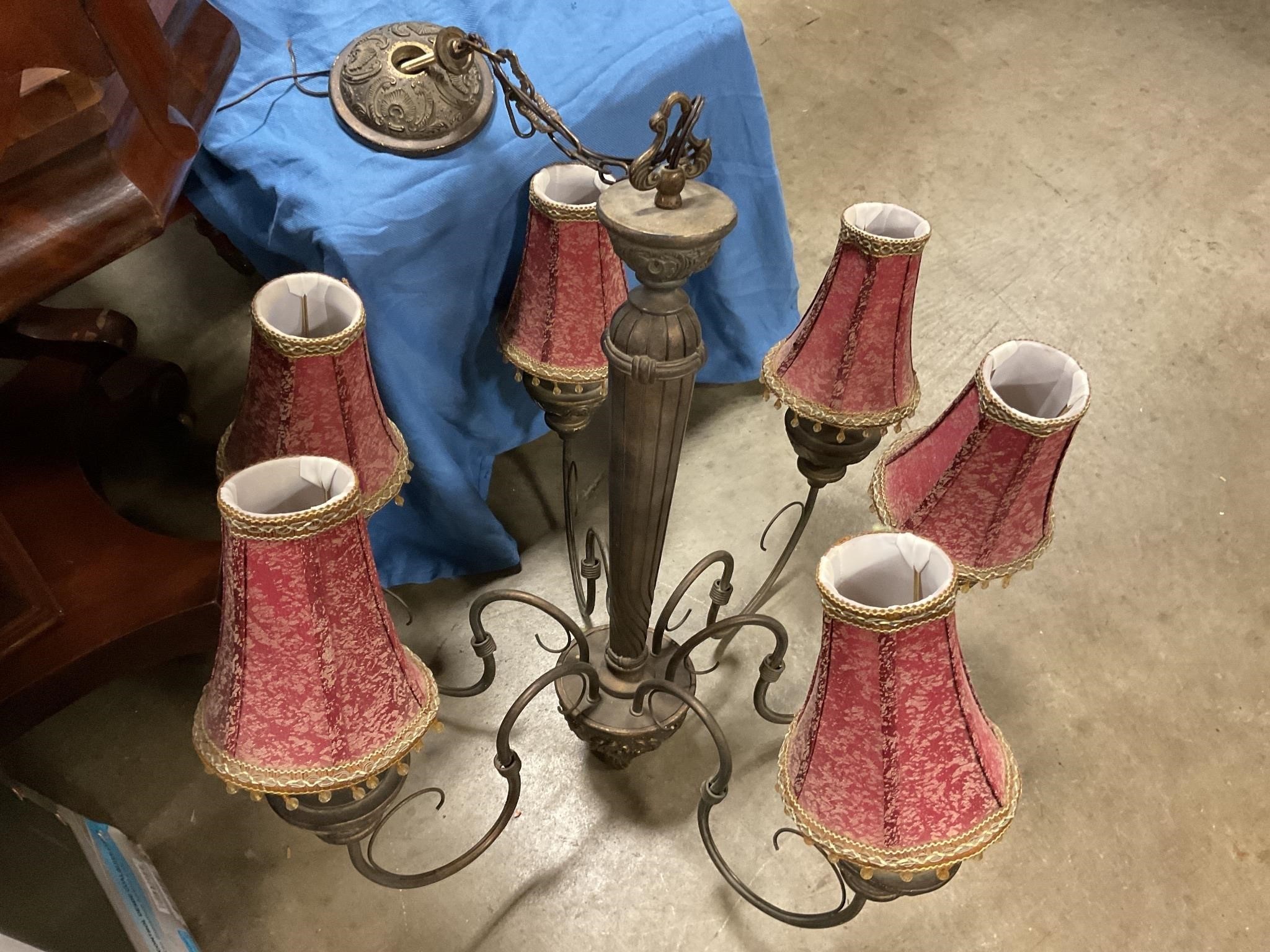 Six arm chandelier with shades