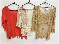 Trio of ladies crochet floral tops
