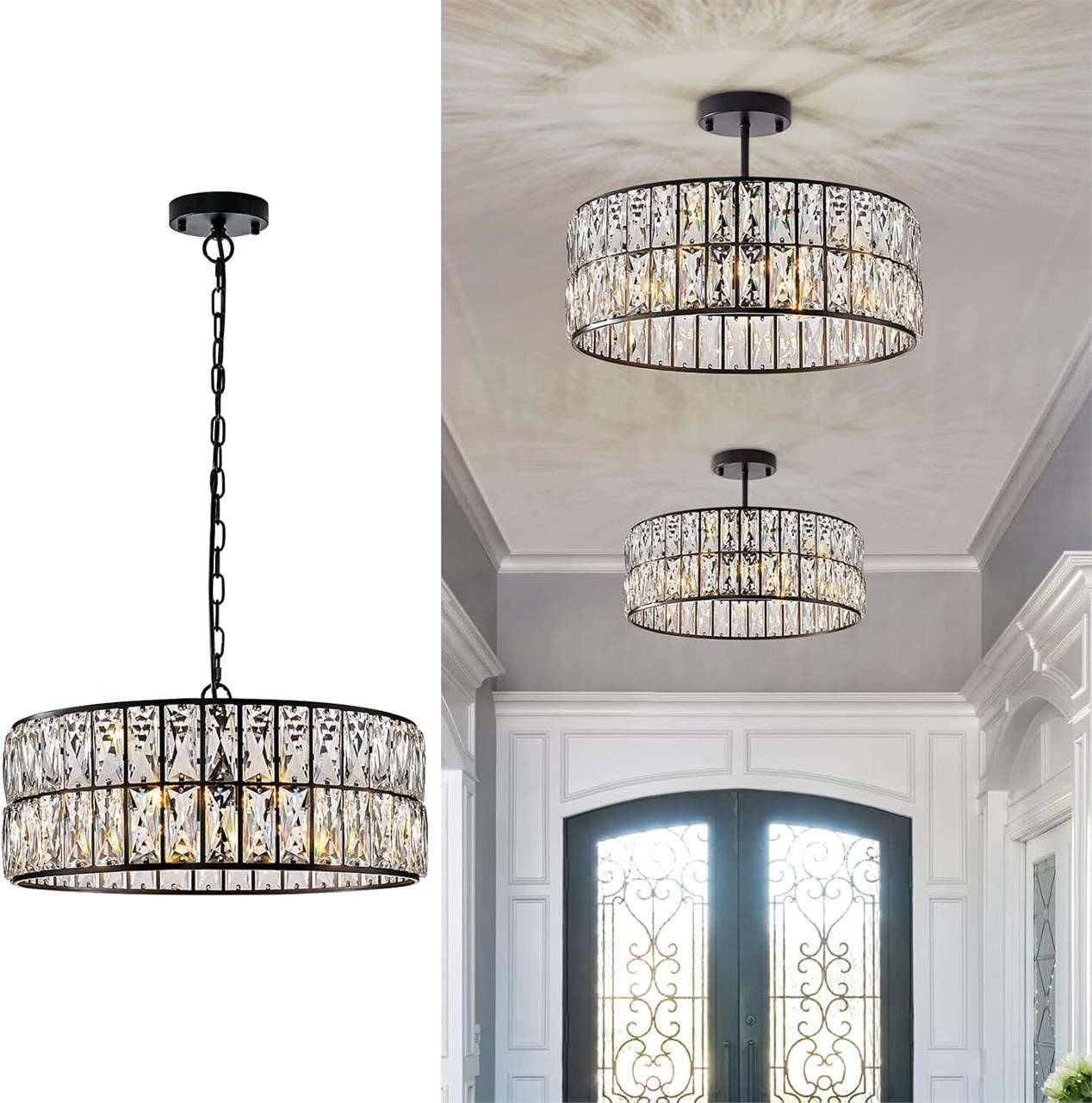 Black Crystal Chandelier  18 Inches  6-Lights