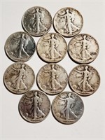 10 Walking Liberty Half Dollars