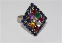 Sapphire & mixed gem ring marked 14K
