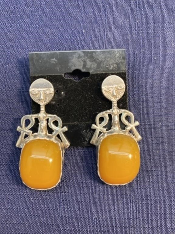 Sterling silver Tribal butterscotch earrings