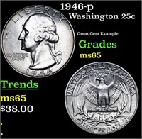 1946-p Washington Quarter 25c Grades GEM Unc