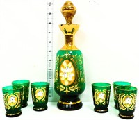 Vintage green 7 piece decanter set
