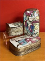 Trio Chinoiserie Reclaimed Pottery Trinket Boxes
