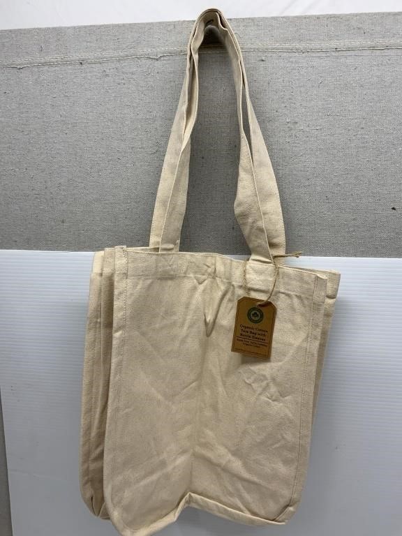 New Organic Cotton Tote Bag w/ Bottle Sleeves
