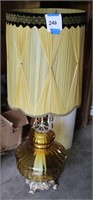 VINTAGE AMBER GLASS BRASS BOTTOM LAMP