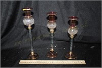 3 Art Glass Candle Sticks