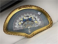 BEAUTIFULLY FRAMED HAND PAINTED LACE FAN, 22X15