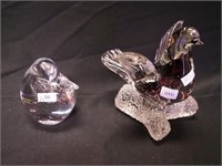 Two crystal bird figurines: 7 1/4" clear with