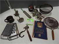 Antique kitchen items and a canning book