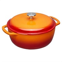 Amazon Basics Cast Iron Dutch Oven, 6 Qt, Orange