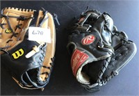 Rawlings youth and Wilson adult baseball gloves