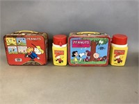 Pair of Peanuts Metal Lunch Boxes w/ Thermoses