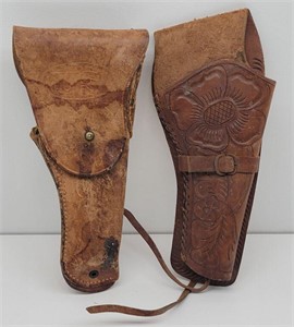 Two Leather  Pistol Holsters (one tooled)