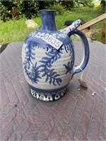 1985 Blue and White Ceramic Pottery Pitcher