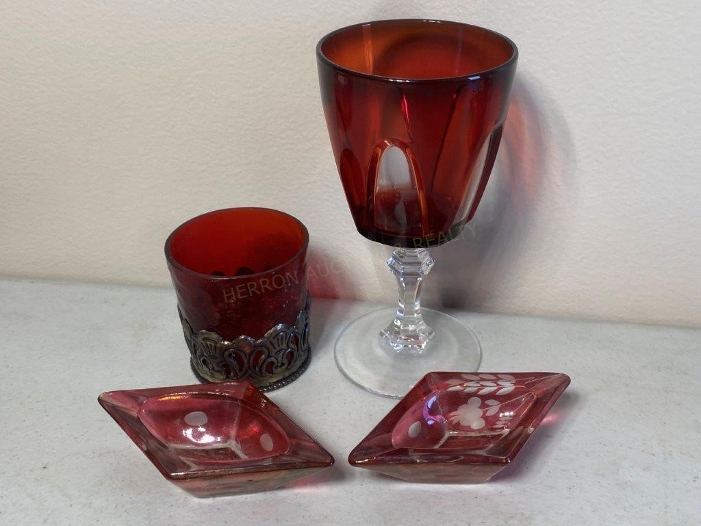 Red Glass Ashtrays & Cups