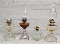(4) Glass Oil Lamps