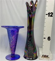 Fenton & Blue Irredescent  Art Glass Vases