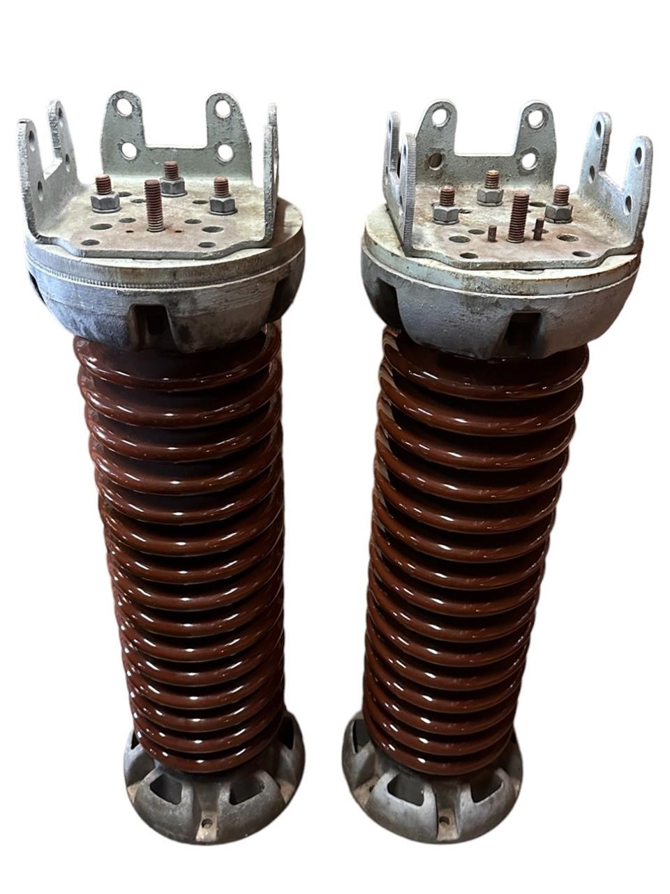 Pair - Electrical Insulators w/ Metal Top
