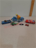 Lot of tin toy cars and motorcycle