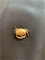 Crab Pin Marked 18K With Clear Stone (tested