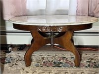 Antique Wood and Marble Oval Coffee Table,